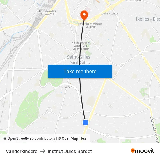 Vanderkindere to Institut Jules Bordet map