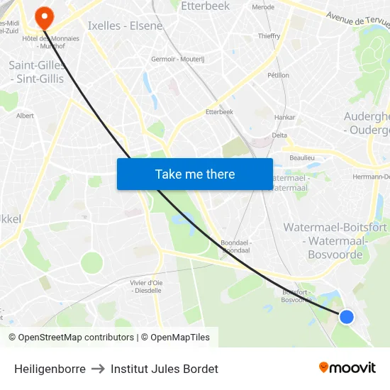 Heiligenborre to Jules Bordet Institute map