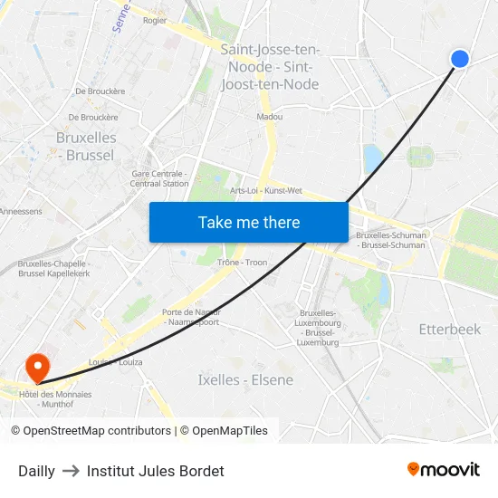 Dailly to Institut Jules Bordet map
