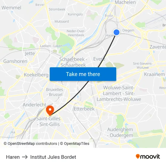 Haren to Jules Bordet Institute map