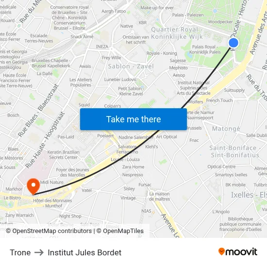 Trone to Institut Jules Bordet map