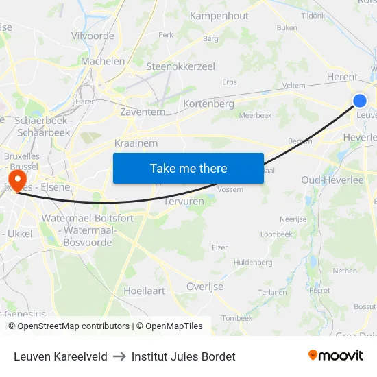 Leuven Kareelveld to Institut Jules Bordet map