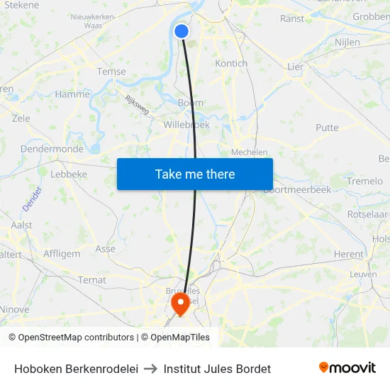 Hoboken Berkenrodelei to Institut Jules Bordet map