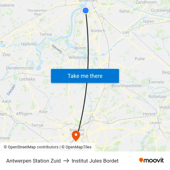 Antwerpen Station Zuid to Institut Jules Bordet map