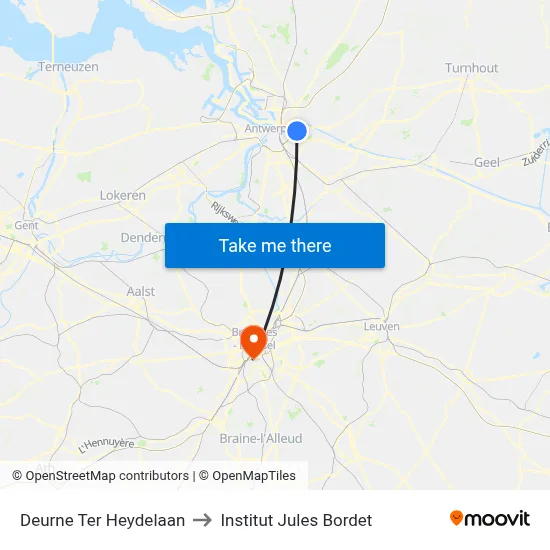Deurne Ter Heydelaan to Institut Jules Bordet map