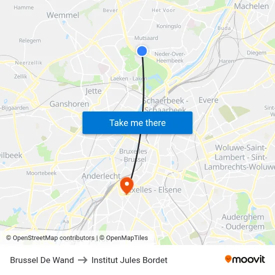 Brussel De Wand to Institut Jules Bordet map