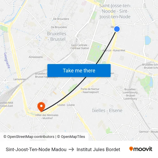 Sint-Joost-Ten-Node Madou to Institut Jules Bordet map