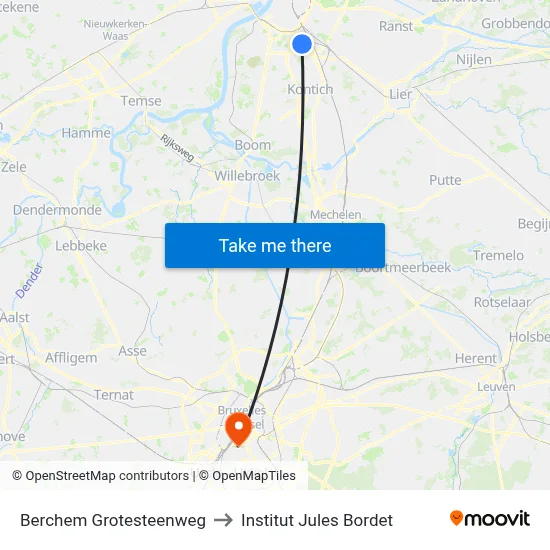 Berchem Grotesteenweg to Institut Jules Bordet map
