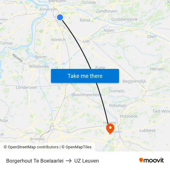 Borgerhout Te Boelaarlei to UZ Leuven map