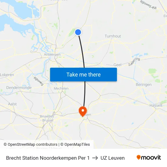 Brecht Station Noorderkempen Per 1 to UZ Leuven map