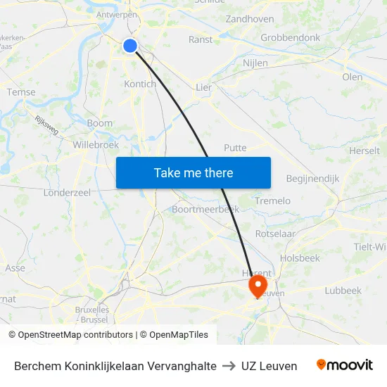 Berchem Koninklijkelaan Vervanghalte to UZ Leuven map