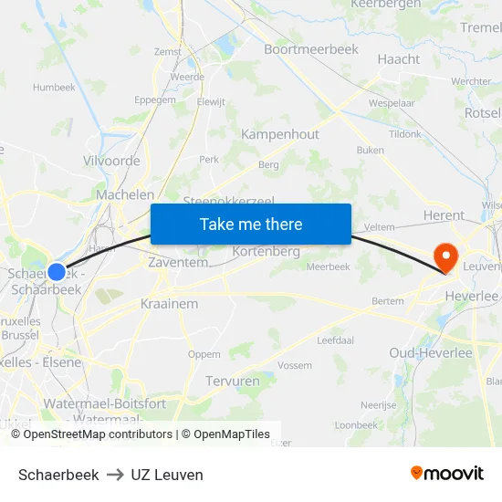 Schaerbeek to UZ Leuven map