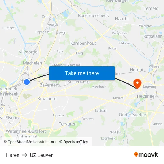 Haren to UZ Leuven map