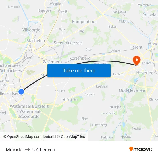 Mérode to UZ Leuven map