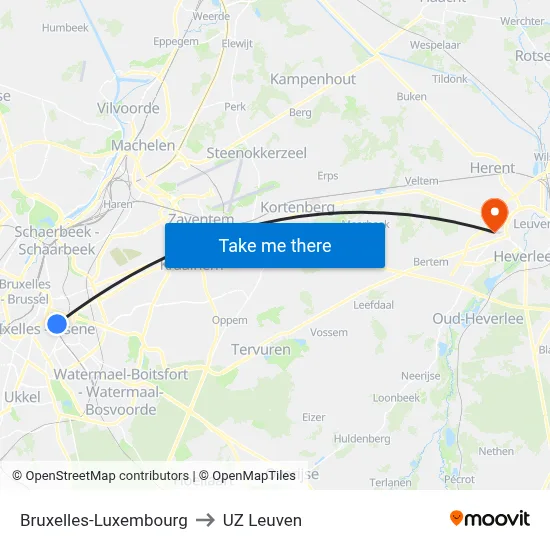Bruxelles-Luxembourg to UZ Leuven map