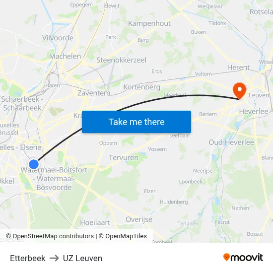 Etterbeek to UZ Leuven map