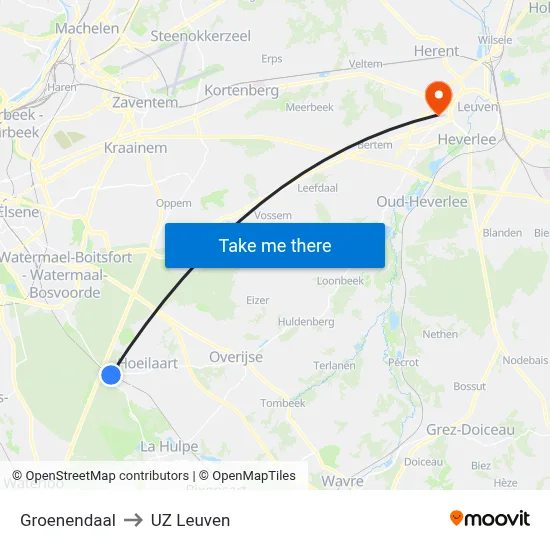 Groenendaal to UZ Leuven map