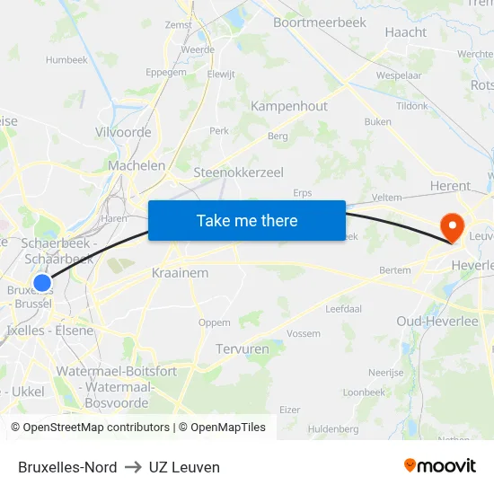 Bruxelles-Nord to UZ Leuven map