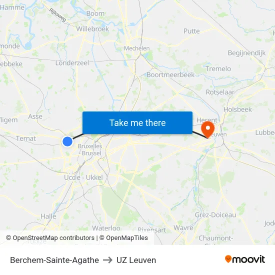Berchem-Sainte-Agathe to UZ Leuven map