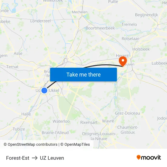 Forest-Est to UZ Leuven map