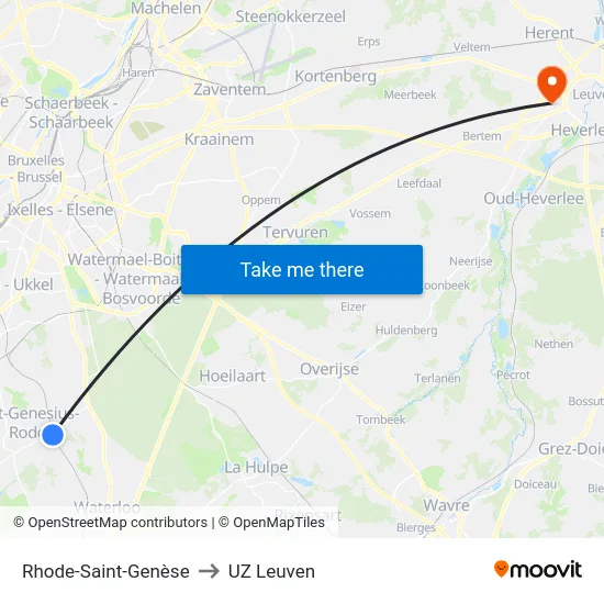 Rhode-Saint-Genèse to UZ Leuven map