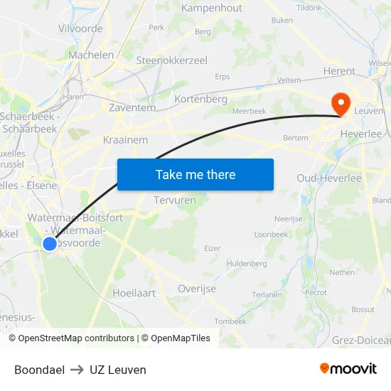 Boondael to UZ Leuven map