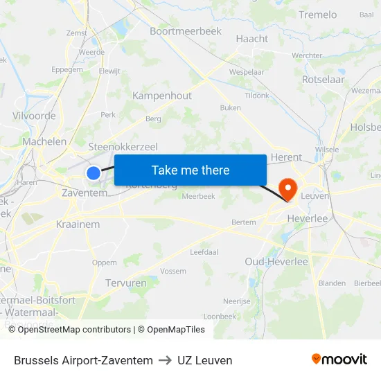 Brussels Airport-Zaventem to UZ Leuven map