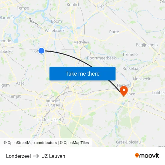 Londerzeel to UZ Leuven map