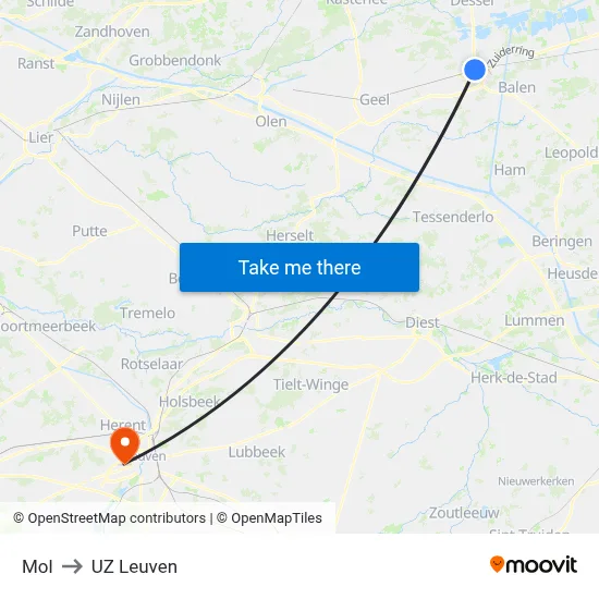 Mol to UZ Leuven map