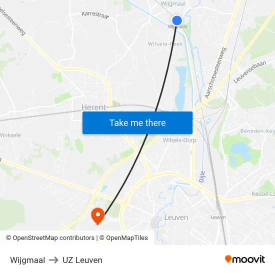 Wijgmaal to UZ Leuven map