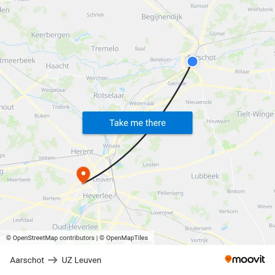 Aarschot to UZ Leuven map