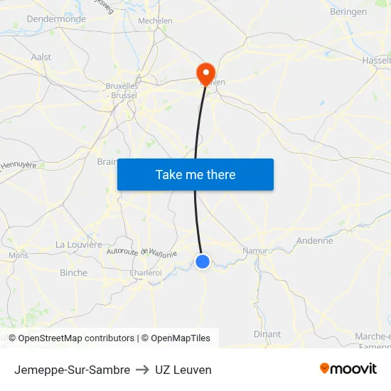 Jemeppe-Sur-Sambre to UZ Leuven map