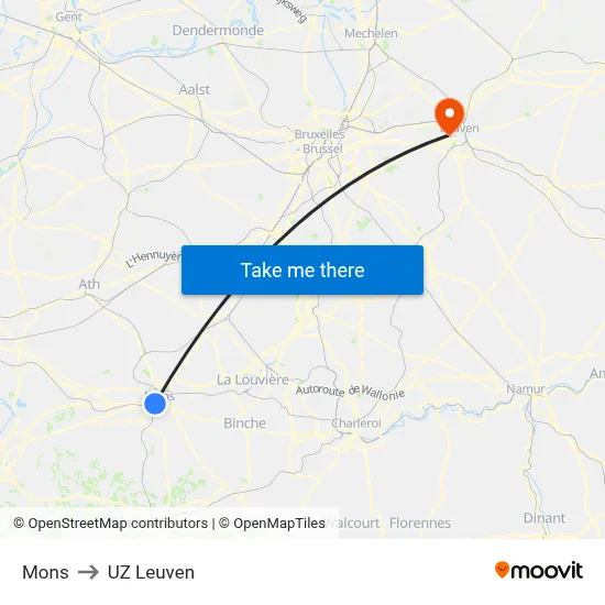 Mons to UZ Leuven map