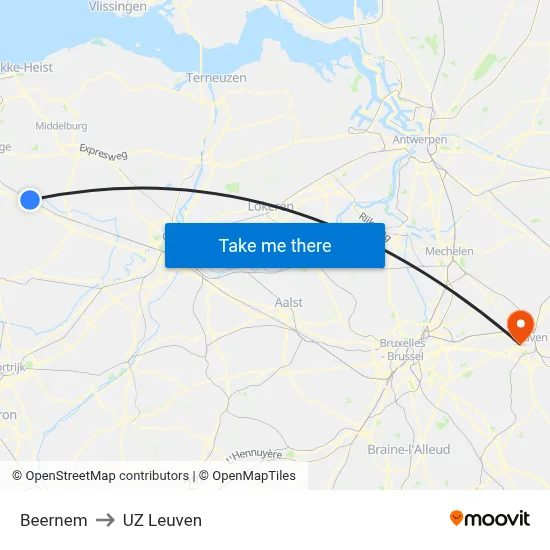 Beernem to UZ Leuven map