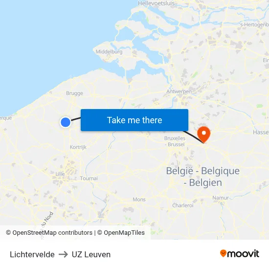 Lichtervelde to UZ Leuven map
