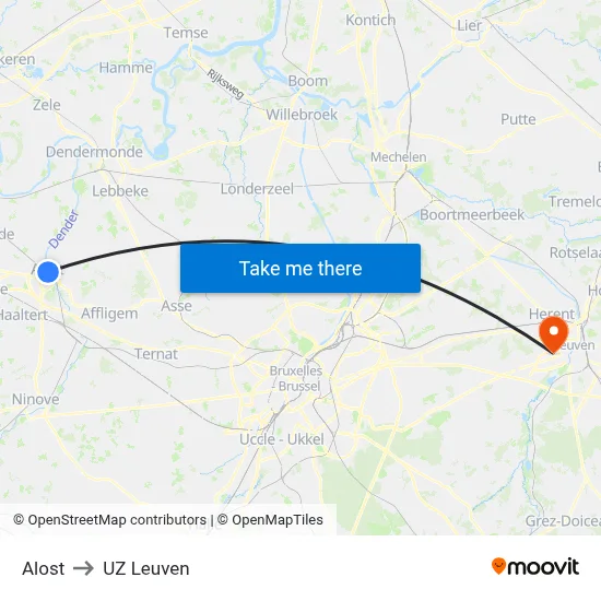 Alost to UZ Leuven map