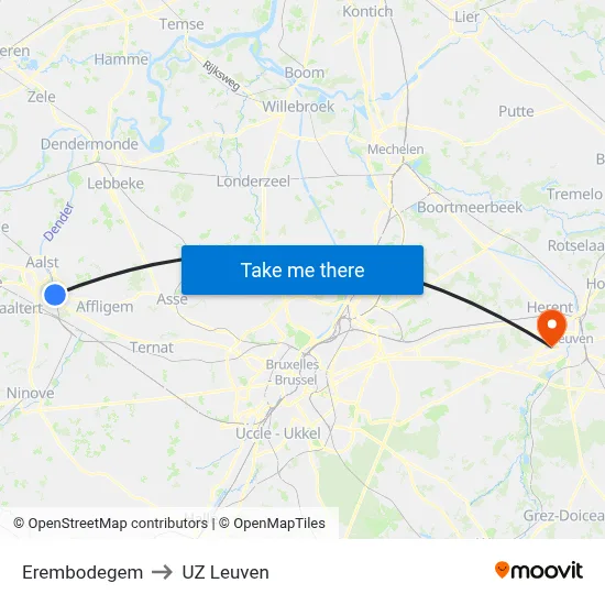Erembodegem to UZ Leuven map