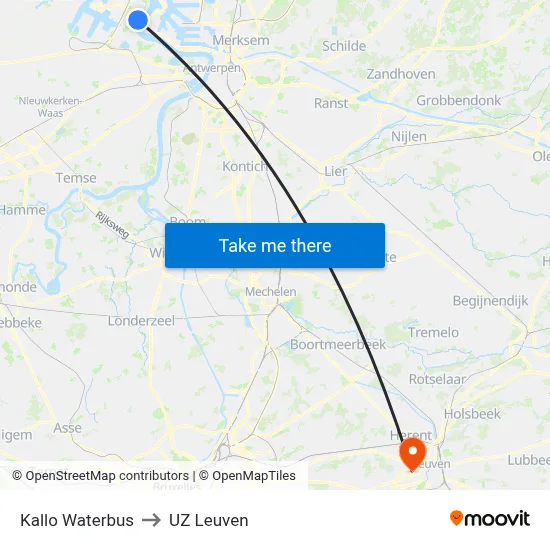 Kallo Waterbus to UZ Leuven map