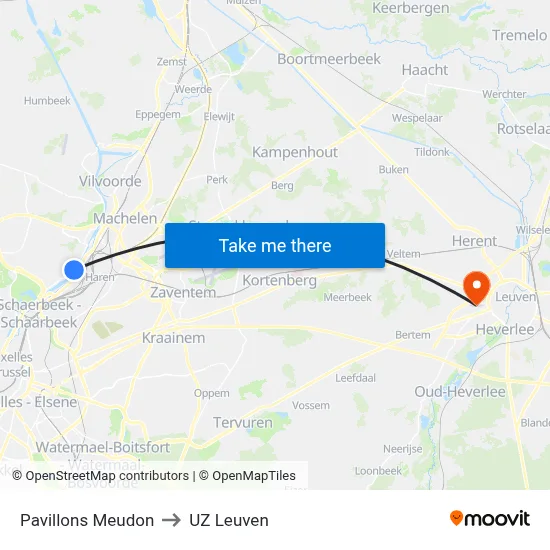Pavillons Meudon to UZ Leuven map