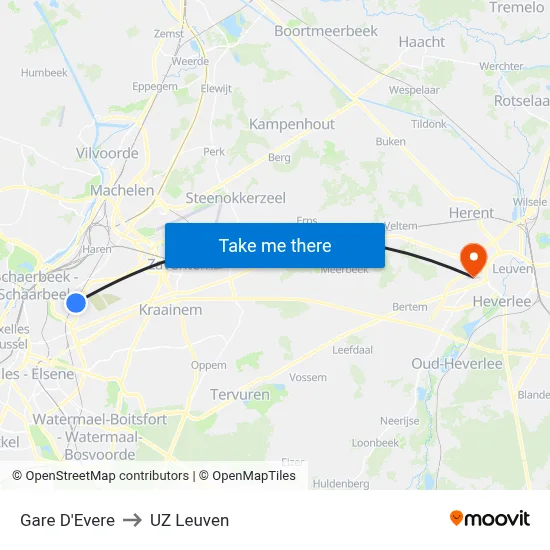 Gare D'Evere to UZ Leuven map