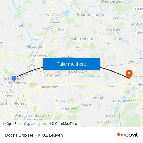 Docks Bruxsel to UZ Leuven map