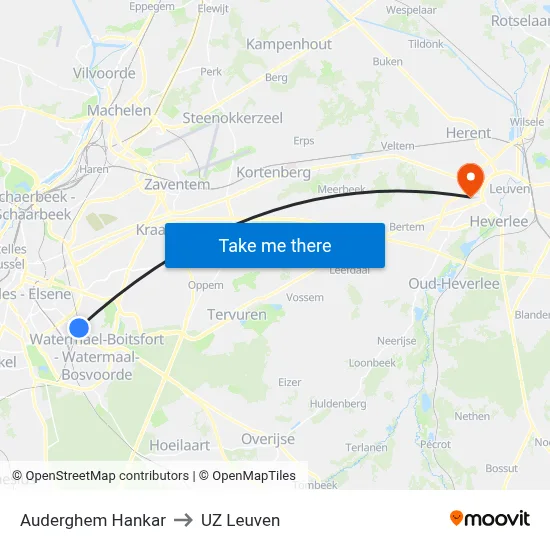 Auderghem Hankar to UZ Leuven map