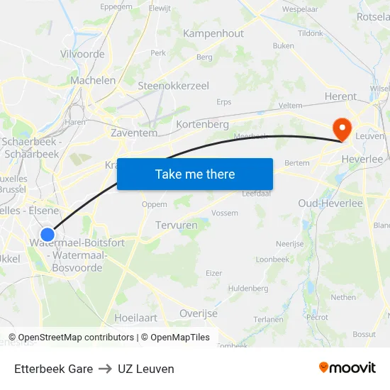 Etterbeek Gare to UZ Leuven map