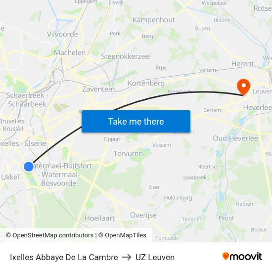Ixelles Abbaye De La Cambre to UZ Leuven map