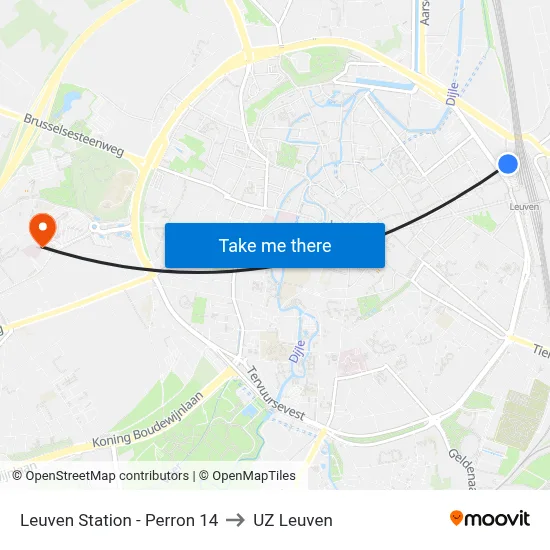 Leuven Station - Perron 14 to UZ Leuven map