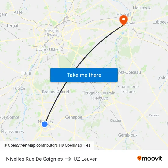 Nivelles Rue De Soignies to UZ Leuven map