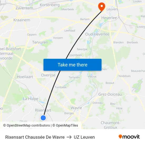 Rixensart Chaussée De Wavre to UZ Leuven map