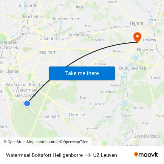 Watermael-Boitsfort Heiligenborre to UZ Leuven map