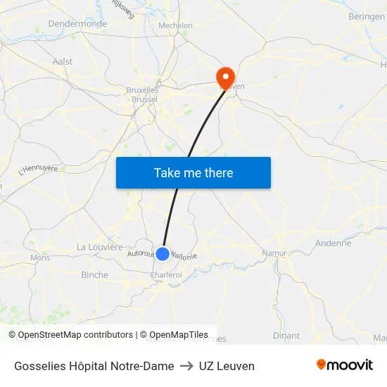 Gosselies Hôpital Notre-Dame to UZ Leuven map