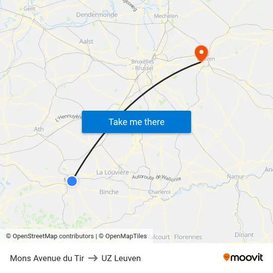 Mons Avenue du Tir to UZ Leuven map